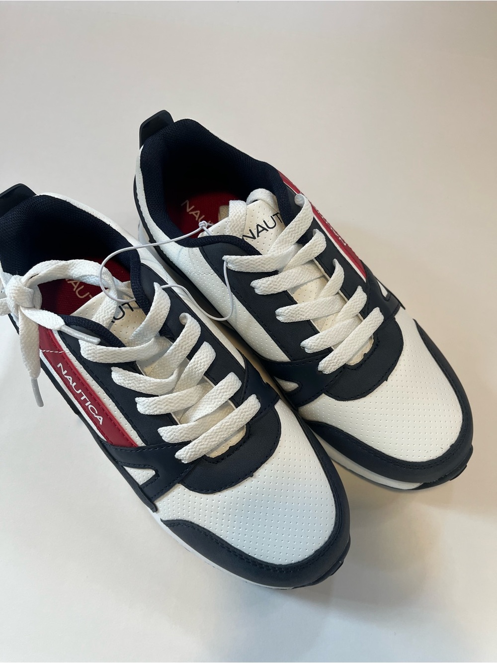 Nautica White Navy and Red Kids Sneakers with Lace-Up